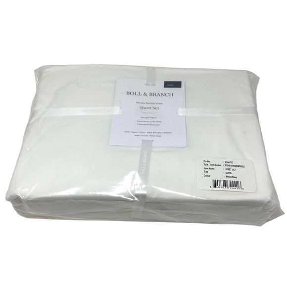 Boll & Branch Bedding Boll Branch Percale Banded Stripe Queen Sheet